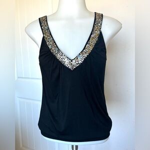 White House Black Market Embellished Black Tank Top